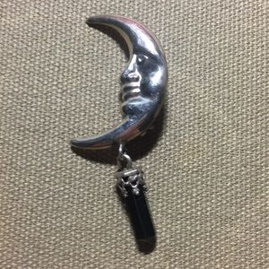 Sterling silver half moon and onyx brooch